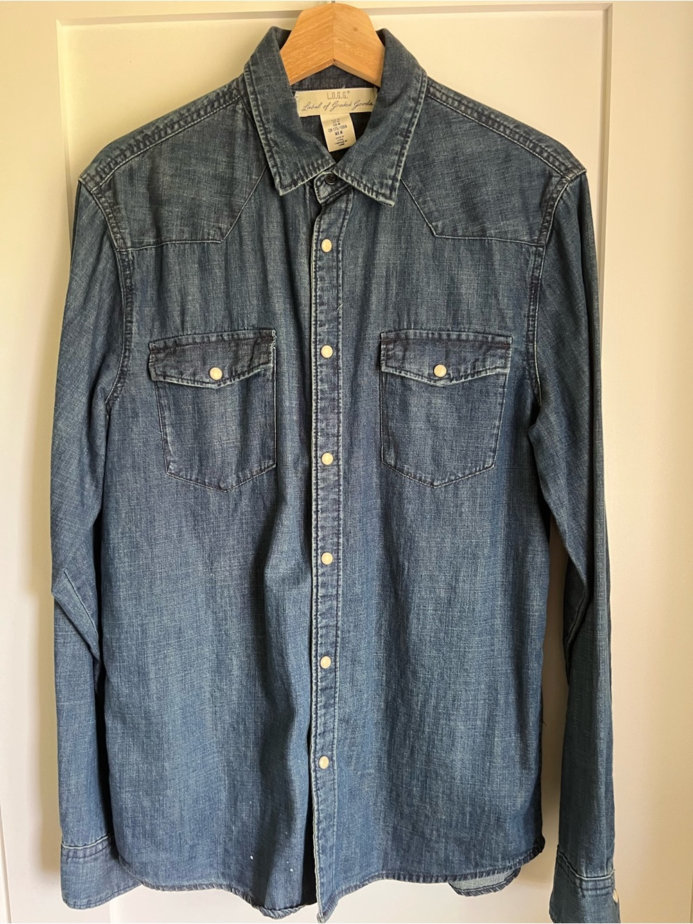 H&M Men's Denim Button-Down Western Shirt in Blue